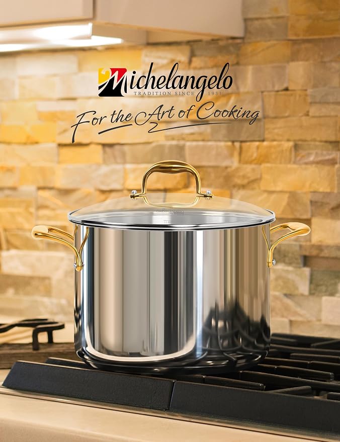MICHELANGELO Stainless Steel Stock Pot with Lid - 12 Quart Soup Pot with Ergonomic Handle, Large Cooking Pots for StewSoup, Suitable for All Stoves