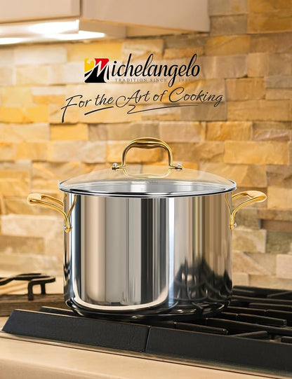 MICHELANGELO Stainless Steel Stock Pot with Lid - 12 Quart Soup Pot with Ergonomic Handle, Large Cooking Pots for StewSoup, Suitable for All Stoves