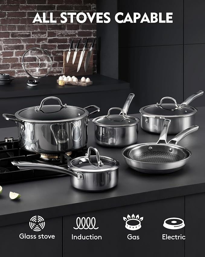 Sauce pan with lid,2.5 Quart Hybrid Nonstick Sauce pans set, Stainless Steel cookware,non stick Pots PFOA Free,Works on Induction,Ceramic and Gas Cooktops