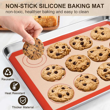 TeamFar Stainless Steel Baking Sheet, 16inch Baking Pans Cookie Sheets for Baking with Cooling Rack & Silicone Baking Mat - 2 Sheet Pans + 2 Roasting Racks + 2 Silicone Mats, Non Toxic, Easy Clean
