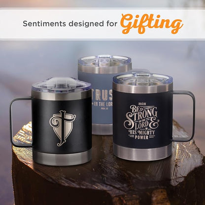 Christian Art Gifts Stainless Steel Double Wall Vacuum Insulated Camp Style Travel Mug 11 oz Gray Coffee Mug with Retractable Lid for Men/Women with Bible Verse- Trust In The Lord-Proverbs 3:5