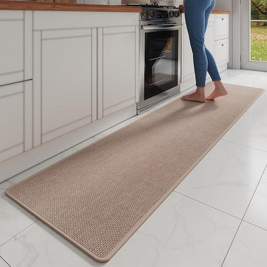 YDKGL Kitchen Mats for Floor, Super Absorbent Kitchen Rugs Non Slip Washable, Soft Imitation Linen Braided Kitchen Runner Rug, Standing Mat Kitchens Sink Mat, Easy to Clean, Brown 17x95