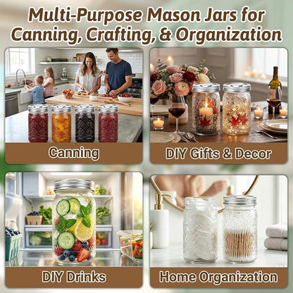 32 oz Mason Jars with Stainless Steel Split Lid, 2-Pack – Wide Mouth Quart Glass Canning Jars, Airtight Seals for Food Storage, Fermenting, Pickling, Kimchi & Sourdough Starter