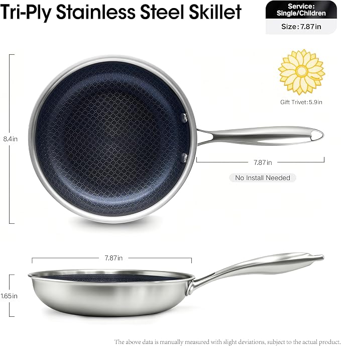 BRASA,Nonstick steel Cookware Sets,Multi-layer Cookware,Ceramic coating,Compatible Gas,Electric & Induction Dishwasher safe (PFOS, PFOA Free) saucepan and frying pan and 4trivet set
