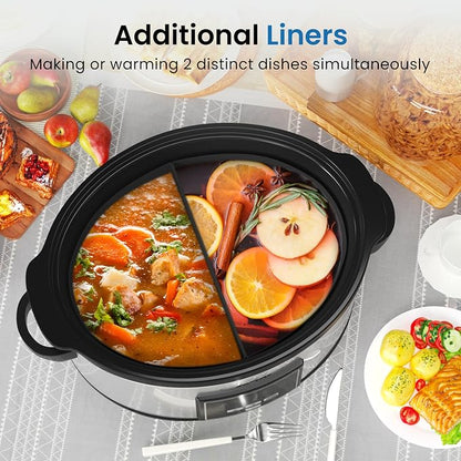 Slow Cooker Silicone Liners, Reusable 2 in 1 Crock Pot Divider Insert for 6QT Oval Crock Pots, Cooking Accessories Bpa Free, Dishwasher Safe