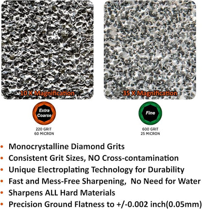 SHARPAL 163N Diamond Sharpening Stone, Dual Grit 220/600 – Extra Coarse & Fine for Dull and Damaged Blades, 8" x 3" with Storage Case (NonSlip Base) & Angle Guide