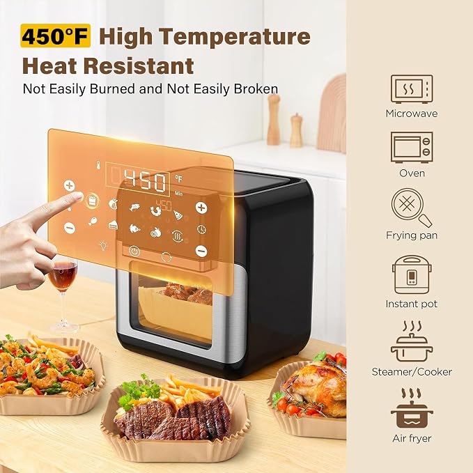 Air Fryer Liners Disposable, 250pcs Non-stick Disposable Airfryer Liners, 8 Inch Unbleached Parchment Paper, Square Air Fryer Paper Liners for 5-8QT Air Fryer, Baking, Roasting Microwave