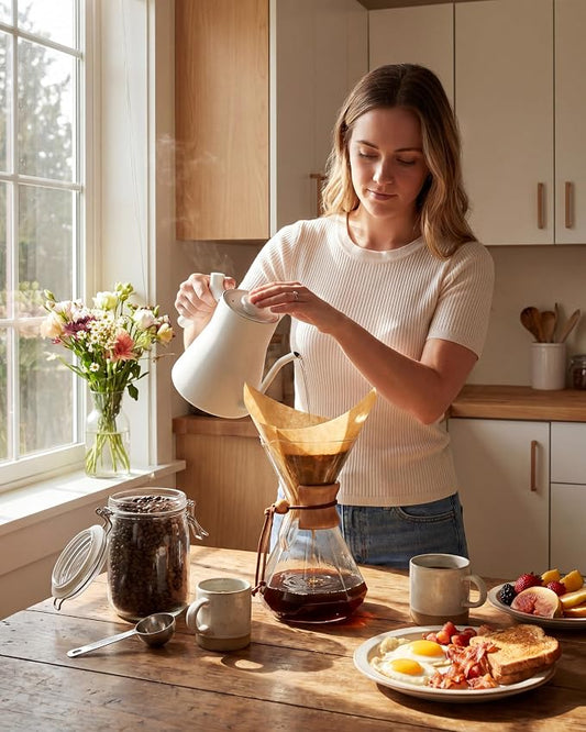 AGOGO Pour Over Coffee Maker Glass with 50pcs Paper Filters -for Home, Office, Camping, Cafes - Easy Clean Coffee Dripper Set (Soft Towel&Brush)(34oz Diamond Design w/Paper Filters)