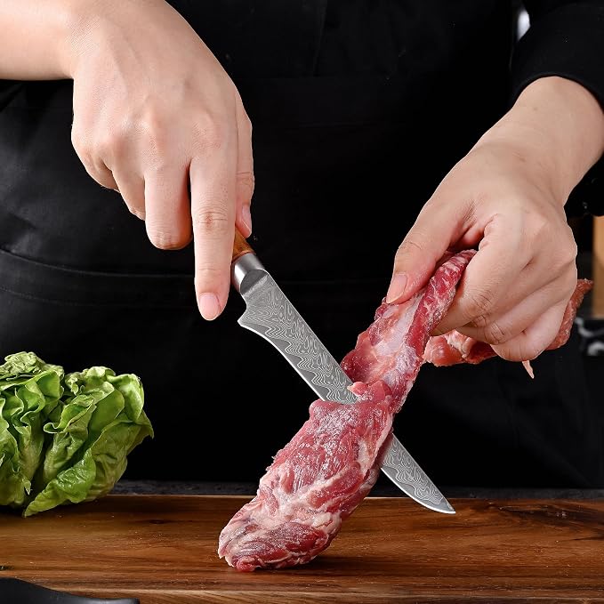 Kitory Damascus Boning Knife - Japanese Style Fillet Knife, Ultra Sharp 73-Layers HC Super Steel- Deboning Tool with White Shadow Wood Handle, with premium Gift Package