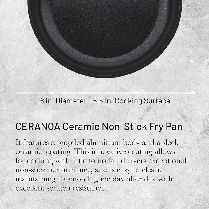 de Buyer CERANOA Ceramic Non-Stick Fry Pan - 8” Diameter, 5.5” Cooking Surface - Lyonnaise Design with French-Style Handle - Compatible with All Stovetops - Made in Europe
