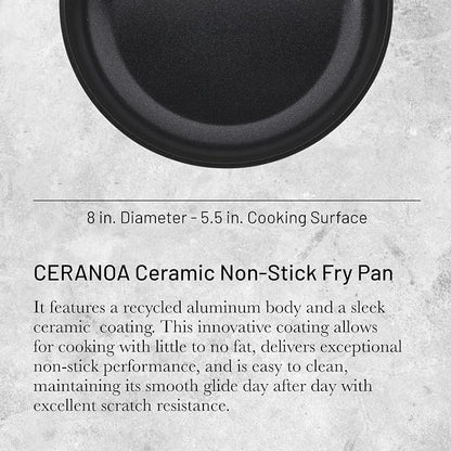 de Buyer CERANOA Ceramic Non-Stick Fry Pan - 8” Diameter, 5.5” Cooking Surface - Lyonnaise Design with French-Style Handle - Compatible with All Stovetops - Made in Europe