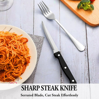 24 Pcs Silverware Set with Steak Knives Service for 4,Stainless Steel Flatware Set,Mirror Polished Cutlery Utensil Sets,Home Kitchen Eating Tableware,Include Fork Knife Spoon,Dishwasher Safe