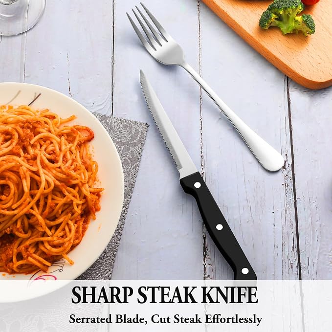 48 Pcs Silverware Set with Steak Knives Service for 8,Stainless Steel Flatware Set,Mirror Polished Cutlery Utensil Set,Home Kitchen Eating Tableware Set,Include Fork Knife Spoon Set,Dishwasher Safe