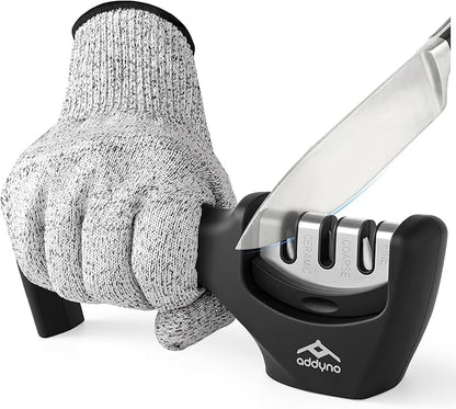 3-Stage Knife Sharpener for Kitchen Knives, Adjustable Angle Guide, Coarse-Sharpen-Fine, Fast Sharpening with Non-Slip Base & Ergonomic Handle