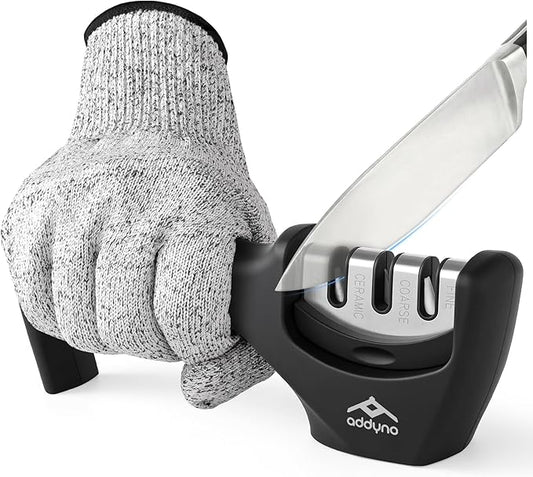 3-Stage Knife Sharpener for Kitchen Knives, Adjustable Angle Guide, Coarse-Sharpen-Fine, Fast Sharpening with Non-Slip Base & Ergonomic Handle