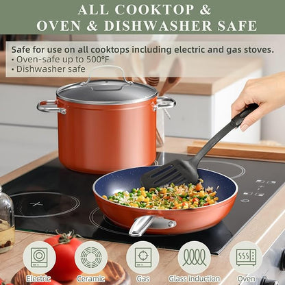 Nuwave Healthy Duralon Blue Ceramic Nonstick Coated 9pc Cookware Set, Scratch-Resistant Diamond Infused, PFAS Free, Induction Ready & Evenly Heats, Oven Safe, Tempered Glass Lids