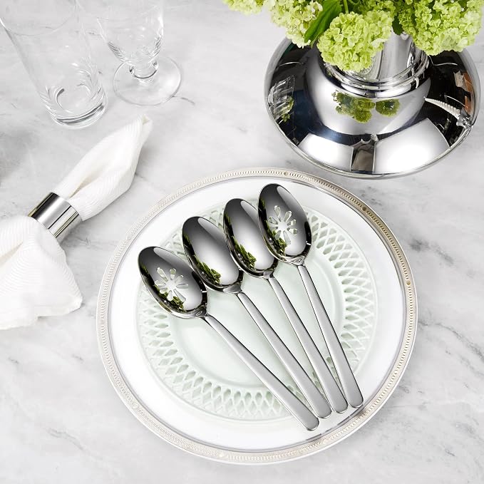 KEAWELL Premium Aline 4-Piece 9 inch Spoon Set – 18/10 Stainless Steel Silverware with Mirror Polish, Dishwasher Safe for Table Setting and Entertaining (4, Serving Spoons and Slotted Spoons)