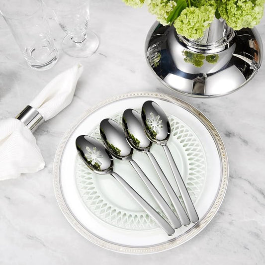 KEAWELL Premium Aline 4-Piece 9 inch Spoon Set – 18/10 Stainless Steel Silverware with Mirror Polish, Dishwasher Safe for Table Setting and Entertaining (4, Serving Spoons and Slotted Spoons)