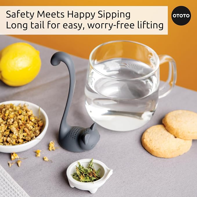 OTOTO Louie Cat Tea Infuser - Cats Loose Leaf Steeper & Diffuser, Tea Strainer Accessories, Cute Gifts for Cat Lovers, White Elephant Gifts, Cute Kitchen Accessories