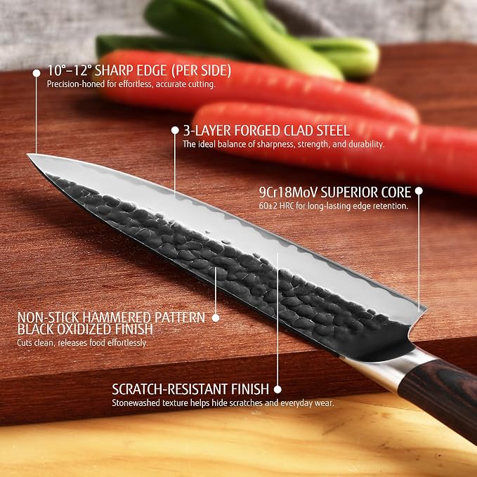 hecef Professional Japanese Chef Knife, 8 Inch Kitchen Knife with High Carbon Steel Blade, Ultra Sharp Edge & Ergonomic Pakkawood Handle for Daily Meal Prep