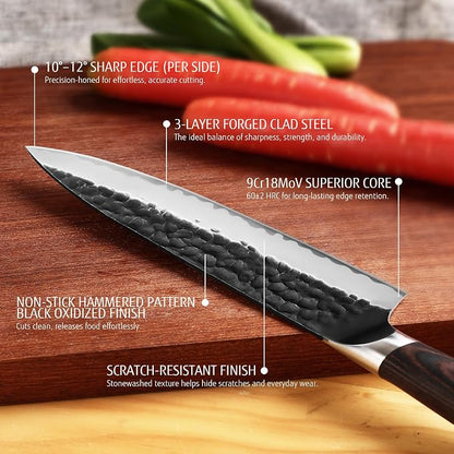 hecef Professional Japanese Chef Knife, 8 Inch Kitchen Knife with High Carbon Steel Blade, Ultra Sharp Edge & Ergonomic Pakkawood Handle for Daily Meal Prep