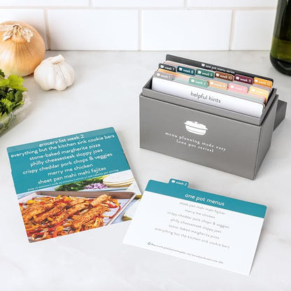 PPP One Pot Meal Planner with 72 Recipe Cards (Photo Edition) - Weekly Menu Plans | Sturdy Recipe Box | 12 Reusable Grocery Shopping Lists | 5 Blank Recipe Cards | Recipe Card Protector | Recipe Ideas