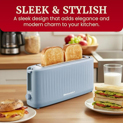 Elite Gourmet ECT2517OX SLIMTOAST™ 2-Slice Long Slot Toaster, Cool-Touch Body, 6 Browning Shades, Extra-Wide 1.5" Slot for Artisan Bread, Bagels, Waffles & English Muffins, Ocean Blue