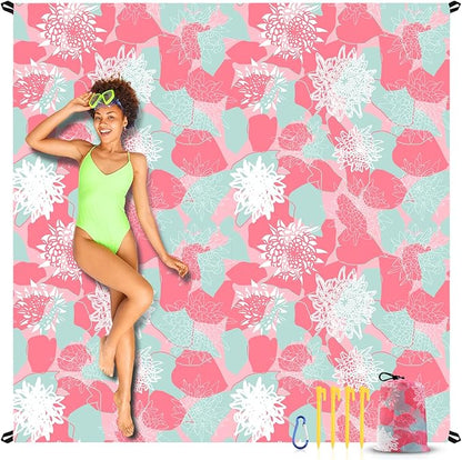 EASYFUN Beach Blanket Sandproof Oversized, 79''×83'' Extra Large Beach Mat, Portable Picnic Mat for Travel Camping Hiking, Lightweight Beach Essentials Family Water Resistant Mat