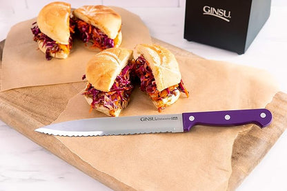 Ginsu Kiso 14-Piece Purple Knife Set with Black Block - Dishwasher Safe and Always Sharp