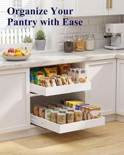 Kitsure Pull Out Cabinet Organizer - 2 Pack(12.6"-21" D x 12"-20.4" W) Expandable Sliding Cabinet Shelves, Smooth Glide Drawer Organizer, Kitchen & Pantry Storage, Framed & Frameless Cabinets