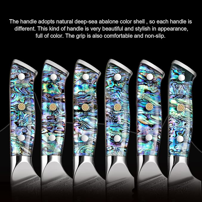 XITUO 8-Inch Damascus Steel Chef Knife, Japanese VG10 Super Steel Full Tang Blade, Razor Sharp Kitchen Knives, Ergonomic Abalone Shell Handle, Dazzling Series - Gift Box