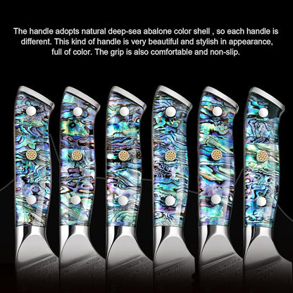 XITUO 8-Inch Damascus Steel Chef Knife, Japanese VG10 Super Steel Full Tang Blade, Razor Sharp Kitchen Knives, Ergonomic Abalone Shell Handle, Dazzling Series - Gift Box