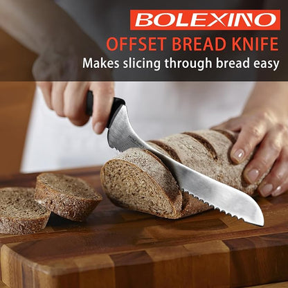 9 Inch Offset Serrated Bread Knife, Wavy Edge knife, High Carbon Stainless Steel Multi-Purpose Kitchen Knife for Homemade Bread, Crusty Breads, Cake, Bagel