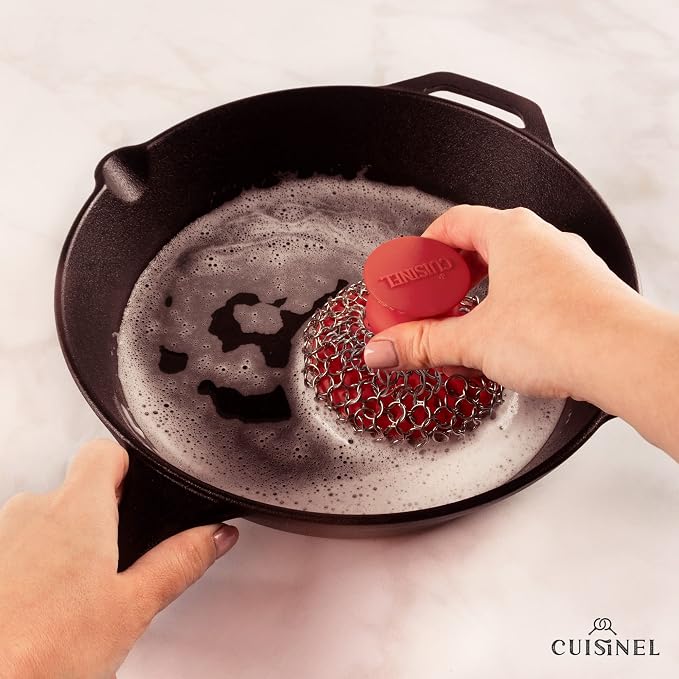 Cuisinel CAST IRON CHAINMAIL SCRUBBER AND PAN SCRAPER - DELUXE ERGONOMIC STAINLESS