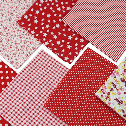 7PCS Different Patterns Printed Cotton Fabric Squares 50 cm x 50 cm Handmade Craft Cloths Bundle for Sewing Patchwork, Quilting, DIY Scrapbooking Tissue (Red)