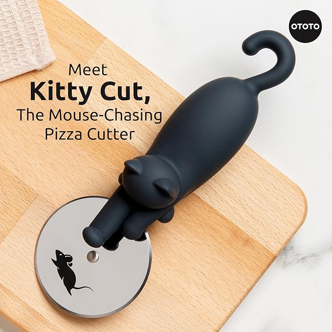 OTOTO Kitty Cut Pizza Cutter Wheel - Pizza Cutters Stainless Steel, Funny Kitchen Gadgets and Kitchen Gifts, Cat Gift for Women Cat Lovers (kitty cut)