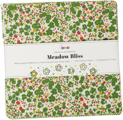 Soimoi 40 Pcs 10 x 10 inches Quilting Fabric Bundles Precut, DIY Cotton Fabric Squares, Printed Layer Cakes Patchwork Materials for Crafts Cloths Decor,Charm Squares for Quilts,Sewing - Meadow Bliss