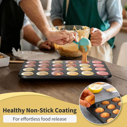 TeamFar Mini Muffin Pan, 24-Cup Non-Stick Carbon Steel Cupcake Tray Tin for Baking, Small Cup Cake Bakeware for Bite-Sized Cheesecake Tart Quiches, Even Baking & Effortless Release & Easy Clean