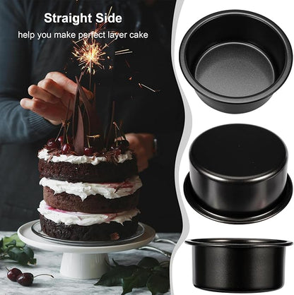 4 Inch Cake Pan Set of 3, Nonstick Smash Cake Pans with 100PCS Parchment Paper for Christmas Birthday, Round Mini Cake Pans Tin for Baking Layer Cakes Small Cheesecake, Straight Side & Dishwasher Safe