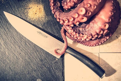 Arcos Chef Knife 8 Inch Stainless Steel. Cooking Knife to Cut and Peel Small Food. Ergonomic Polyoxymethylene Black Handle. Series Tango