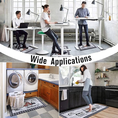 Carvapet Kitchen Floor Mats 2Pcs, Anti Fatigue Kitchen Rugs and Mats Farmhouse Plaid Farmhouse Non-Skid Cushioned Floor Comfort Mat for Kitchen, Doorway, Sink, Laundry, 17"x27"+17"x47"