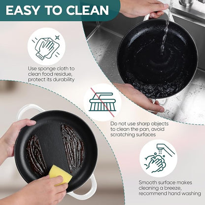 E-far Dutch Oven for Sourdough Bread Baking, 6 Qt Round Enameled Cast Iron Dutch Oven for Homemade Artisan Bread, Dome Lid & Shallow Base, Matte Black Interior & Durable, Oven-Safe to 500℉, White