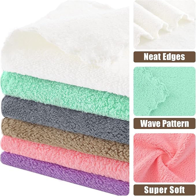 Kitinjoy 24 Pack Kitchen Dish Cloths, Super Soft and Absorbent Dish Cloths, Coral Velvet Microfiber Cleaning Cloth (7" x 9", White/Tan/Grey/Pink/Purple/Green)