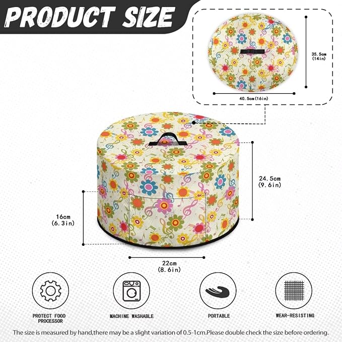 Floral Music Notes Slow Cooker Dust Cover Compatible with 6-8 qt Crock for Pot Oval Slow Cooker Cover Dustproof Kitchen Appliance Accessories