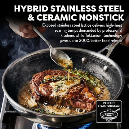 Gotham Steel Ceramax 12 Pcs Tri Ply Hybrid Stainless Steel Cookware Set, Ceramic Pots and Pans Set Non Stick with Induction Cookware, Made Without PTFE PFOA, Metal Utensil, Oven and Dishwasher Safe