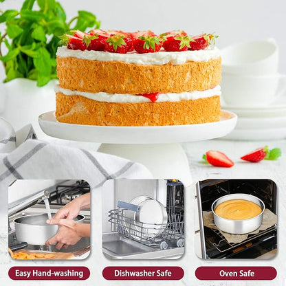 P&P CHEF 9.5 Inch Cake Pans Set, Round Baking Pan Stainless Steel Layer Birthday Wedding Cake Oven Pans, Non Toxic & Heavy Duty, Deep Side & Mirror Finish, Dishwasher Safe, (2Pcs)