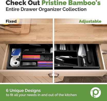 Pristine Bamboo 5-Slot Drawer Organizer - Kitchen and Utensil Organizer - Cutlery Tray - Flatware and Silverware Holder - Gray
