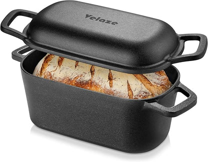 Velaze 3.6QT Dutch Oven for Bread Baking,Oval Cast Iron Bread Oven Pan with Lid and Offset Handles,Oven Safe to 500°F for Homemade Sourdough Bread(Black)