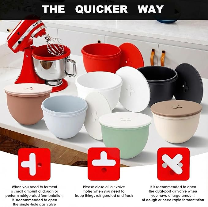 Silicone Bowl Liner with Lid for KitchenAid 5-Qt Tilt-Head Bowls Only, 2mm Extra-Thick Premium Silicone, Built-In Air Vent for Dough Proofing, Dishwasher Safe, BPA-Free