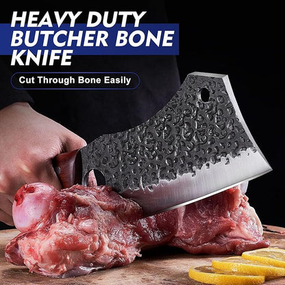 Topfeel 4PCS Meat Cleaver Set -Heavy Duty Bone Chopper & Meat Cleaver & Viking Knife & Slicing Knife, Chef Knives Set for Home Kitchen,Camping, BBQ Knives Gift for Men
